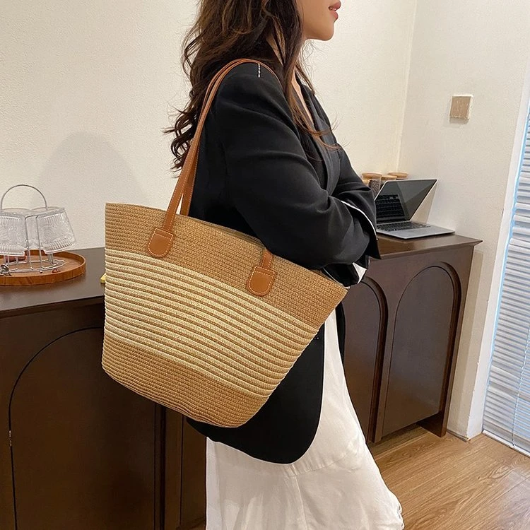 森系手工编织包大容量草编包包女士2025新款沙滩单肩包夏季托特包