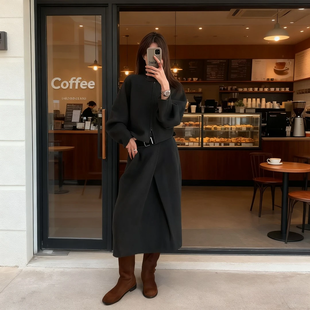 老钱风时髦毛呢套装女冬季新款高级感温柔气质外套半身长裙两件套