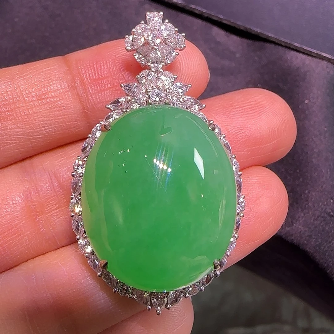 翡翠18K金镶嵌吊坠(不含链)