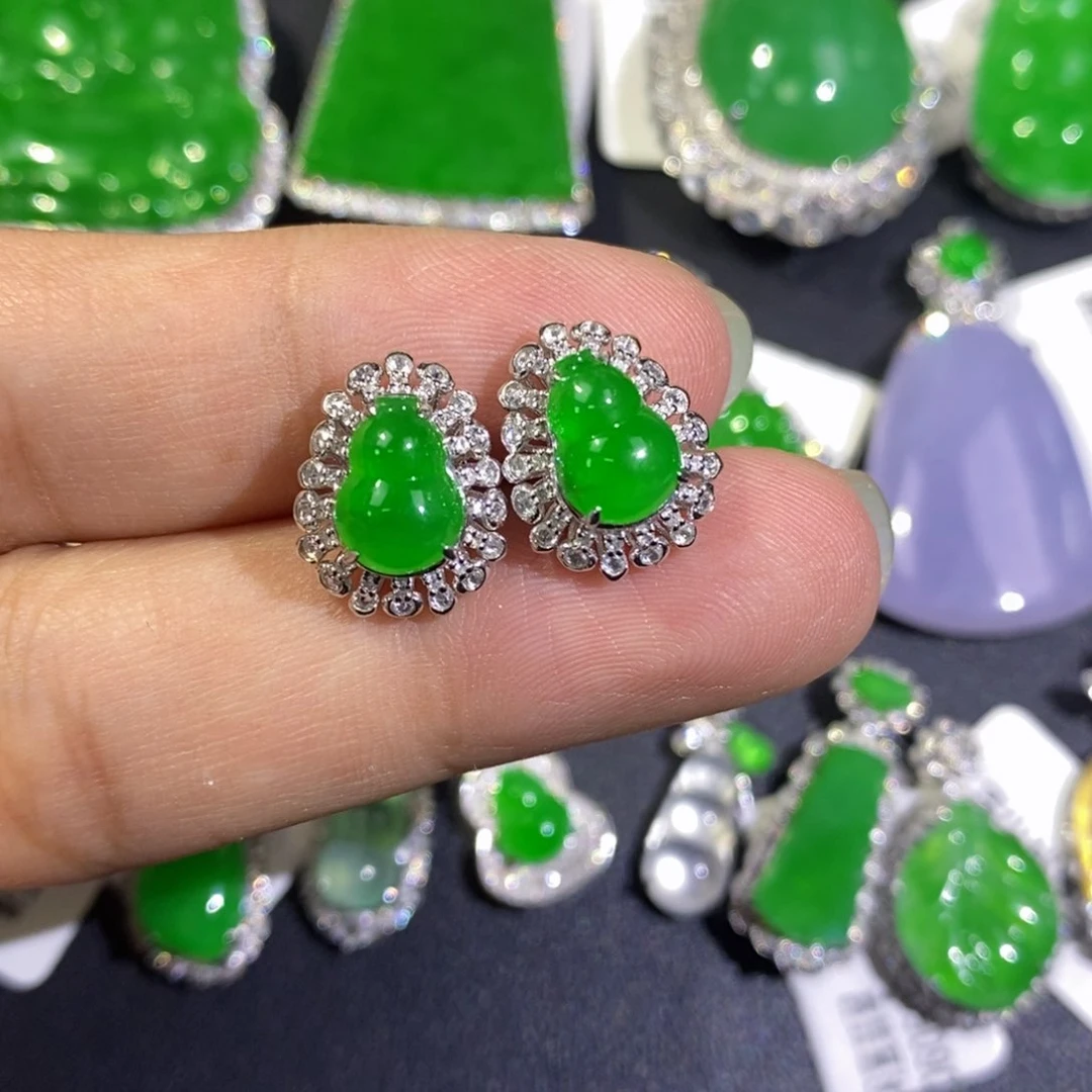 【闪购商品】翡翠18K金镶嵌颈饰耳钉