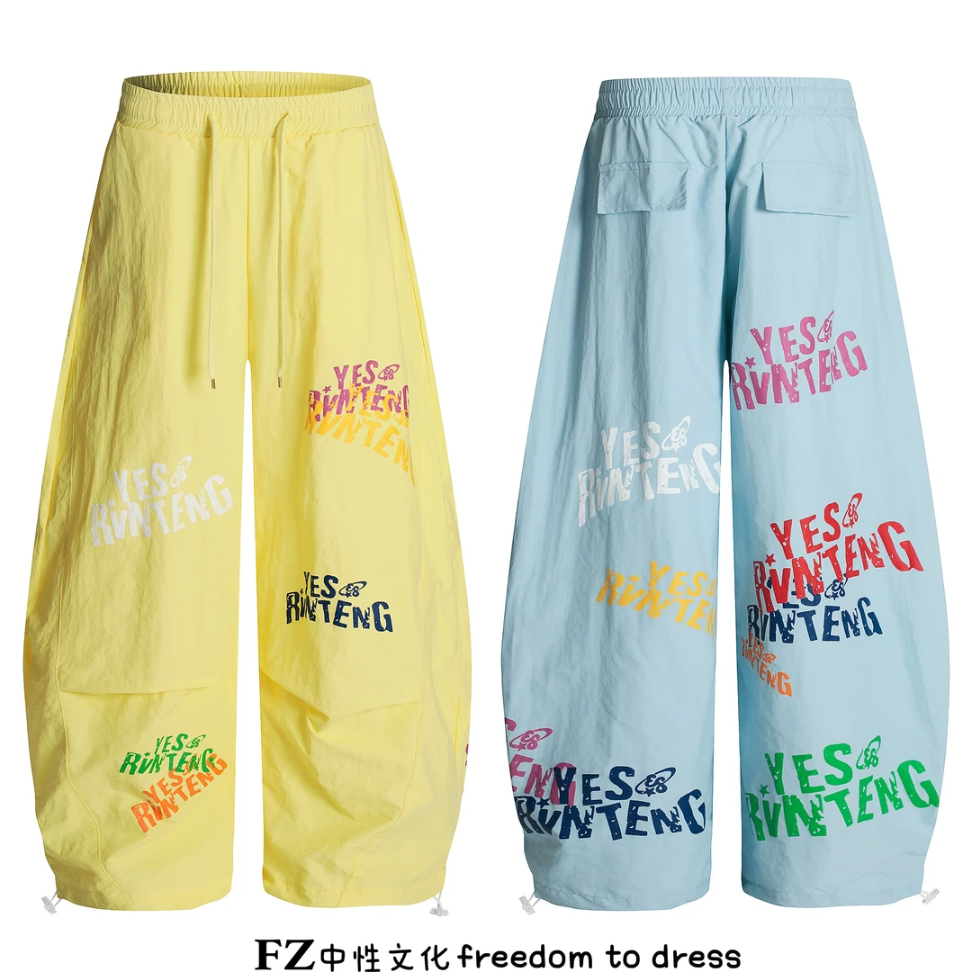 FZ中性文化 高级感长裤潮直筒薄款时尚休闲裤阔腿裤动漫运动印花