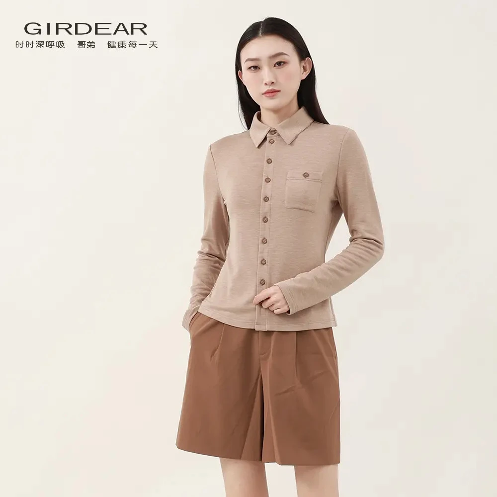 GIRDEAR/哥弟 新款时尚简约通勤上衣亲肤气质百亲肤系带三色上衣