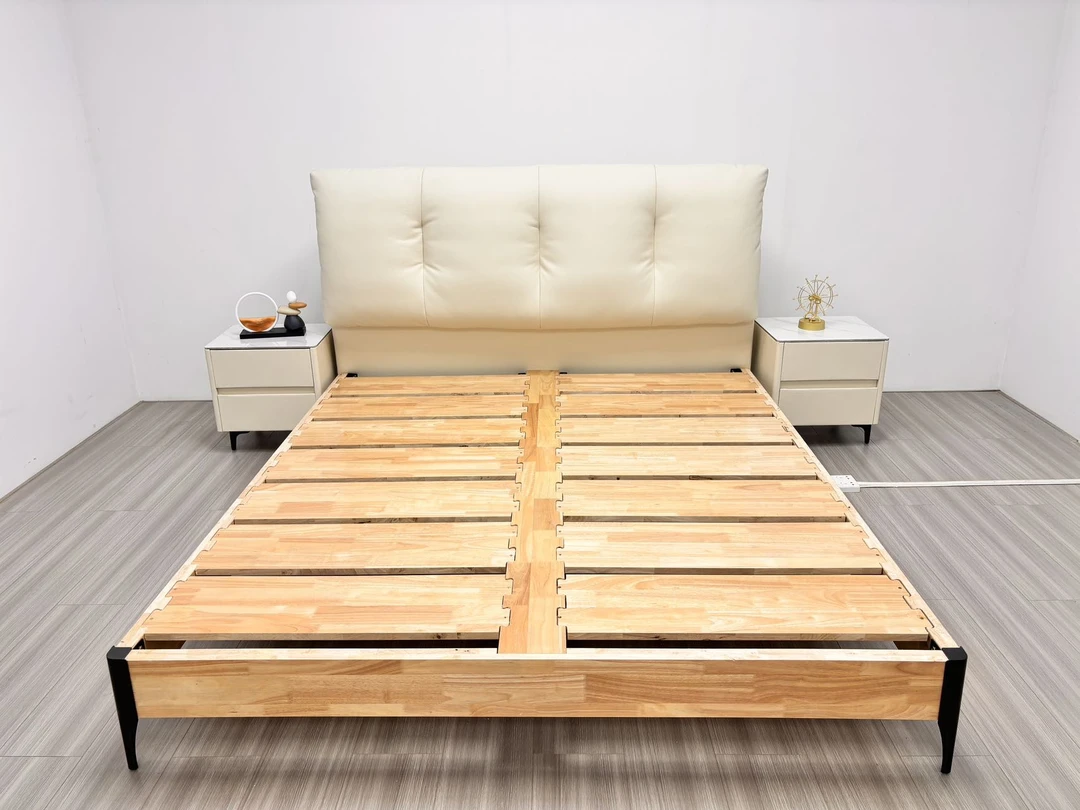 实木床1米5单人床轻奢软包床家用现代简约齐边双人床1米8婚床大床