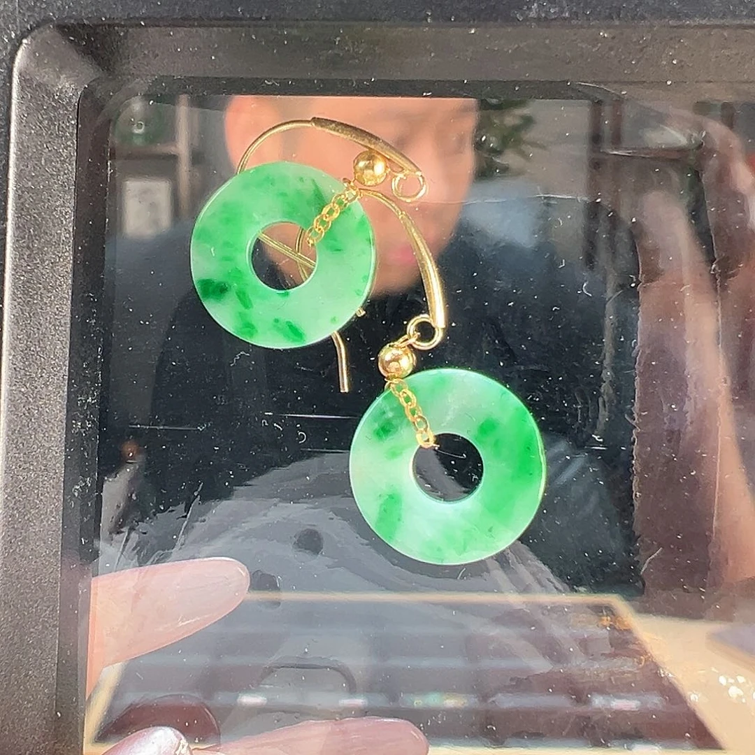 翡翠耳饰18K金镶嵌耳环18