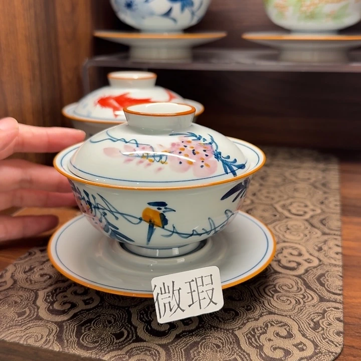 釉下手绘茶具微瑕