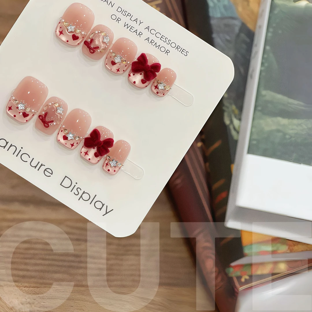 【圣诞结】纯手工可重复穿戴美甲穿戴甲