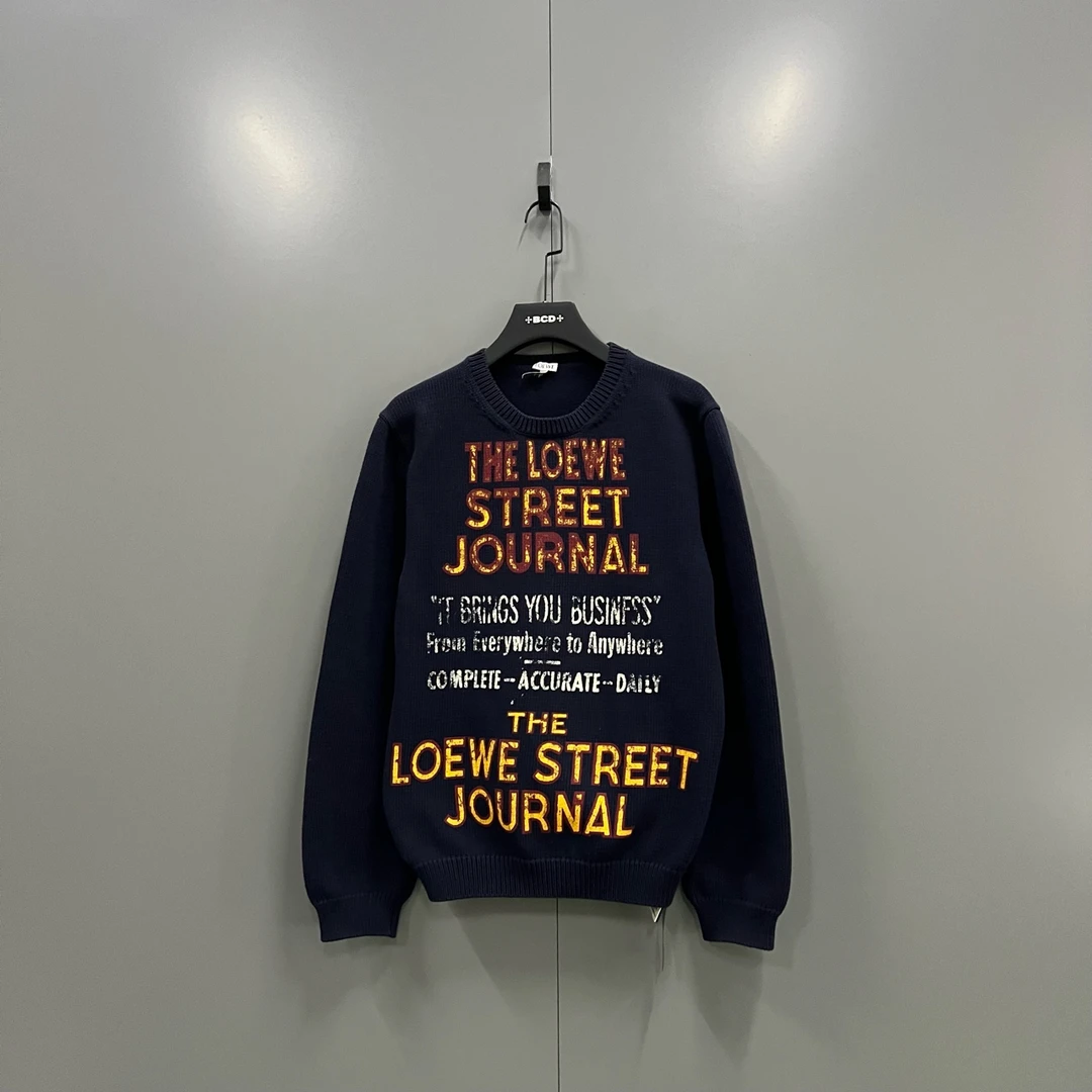 95新 LOEWE/罗意威 ab827 009873  藏青色圆领针织衫 L码