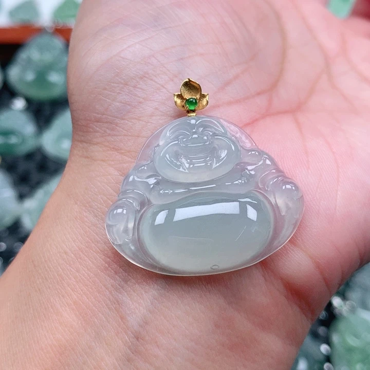 简***活翡翠18K金镶嵌吊坠(不含链)
