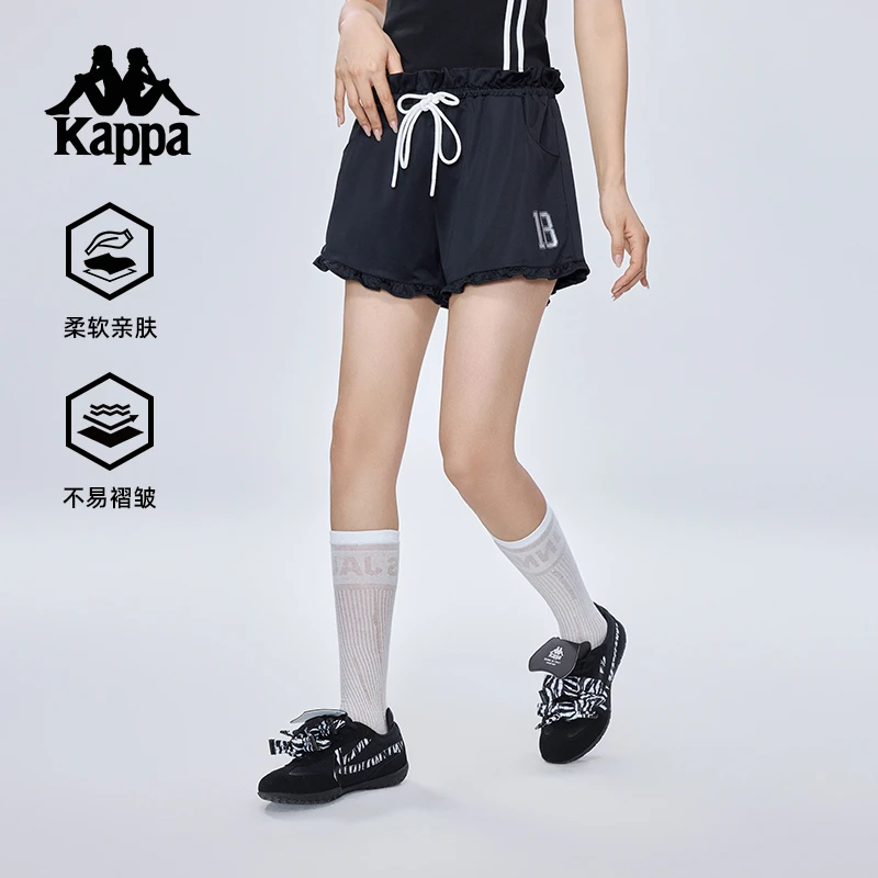 Kappa/卡帕透气运动短裤女宽松百搭荷叶边短裤休闲裤柔软弹力