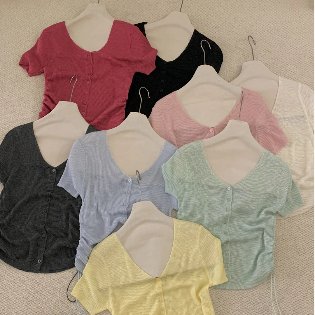 Tammy设计感抽绳针织衫女上衣清新气质简约显白95009