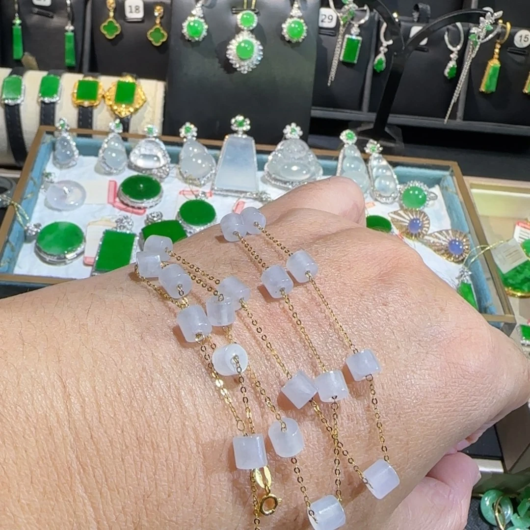 翡翠18K金镶嵌颈饰满天星45cm