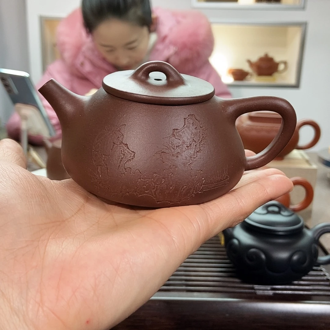 紫砂茶壶紫泥平盖石瓢200cc