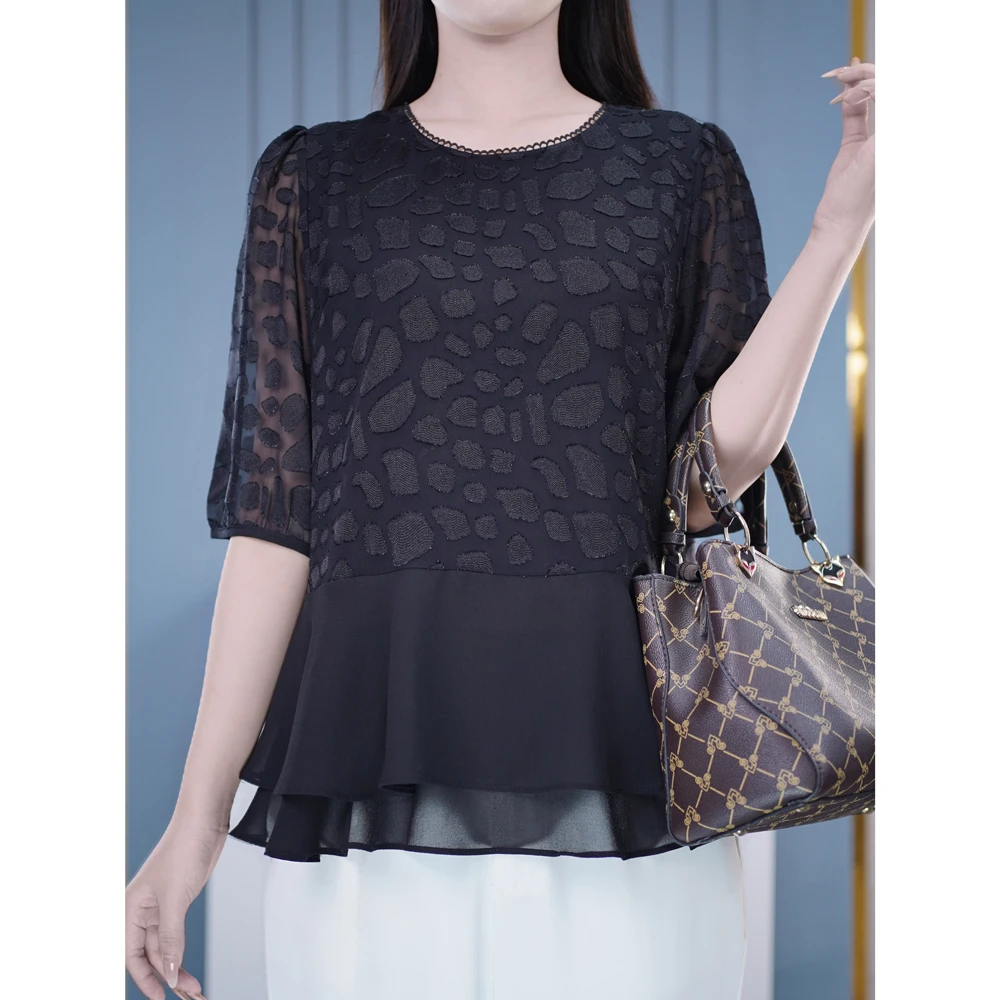 显瘦短袖小衫洋气质T恤胖mm加宽加大码妈妈装女品质衣服夏季上衣