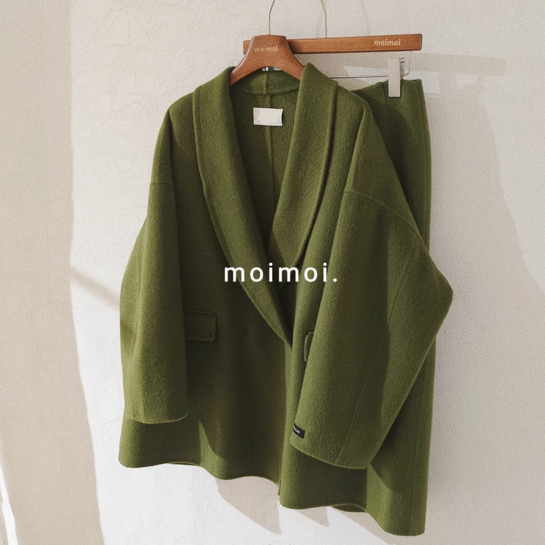 秋冬新款橄榄绿羊毛大衣显白气质贵气时尚宽松极简风慵懒感保暖