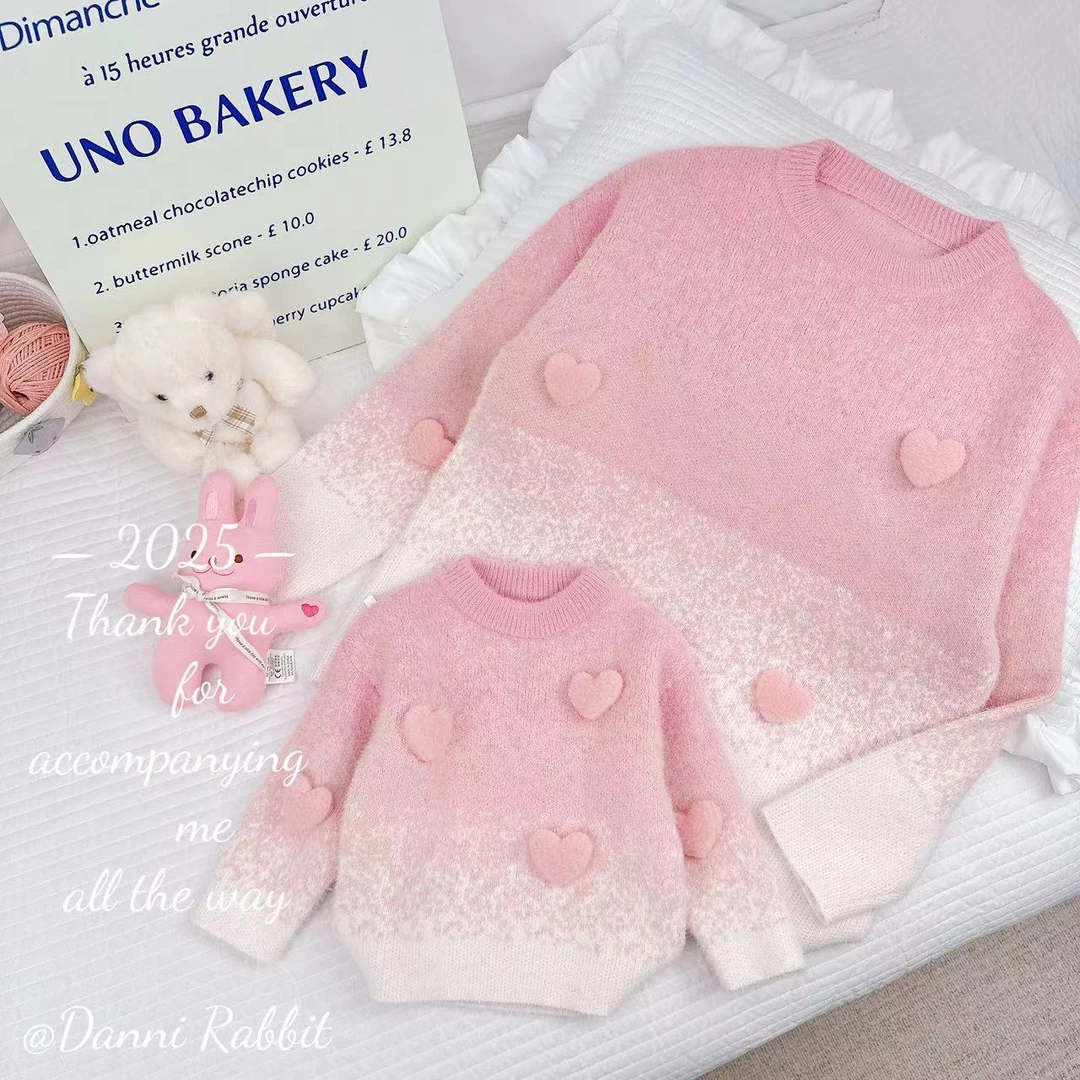 *柔软亲肤+立体爱心渐变*儿童冬款保暖亲子装毛衣 D-A01