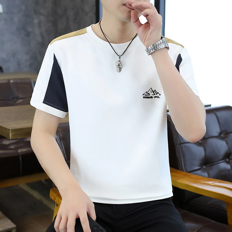 2025新款夏季短袖T恤男士新款拼接休闲帅气半袖潮流品质男装7134
