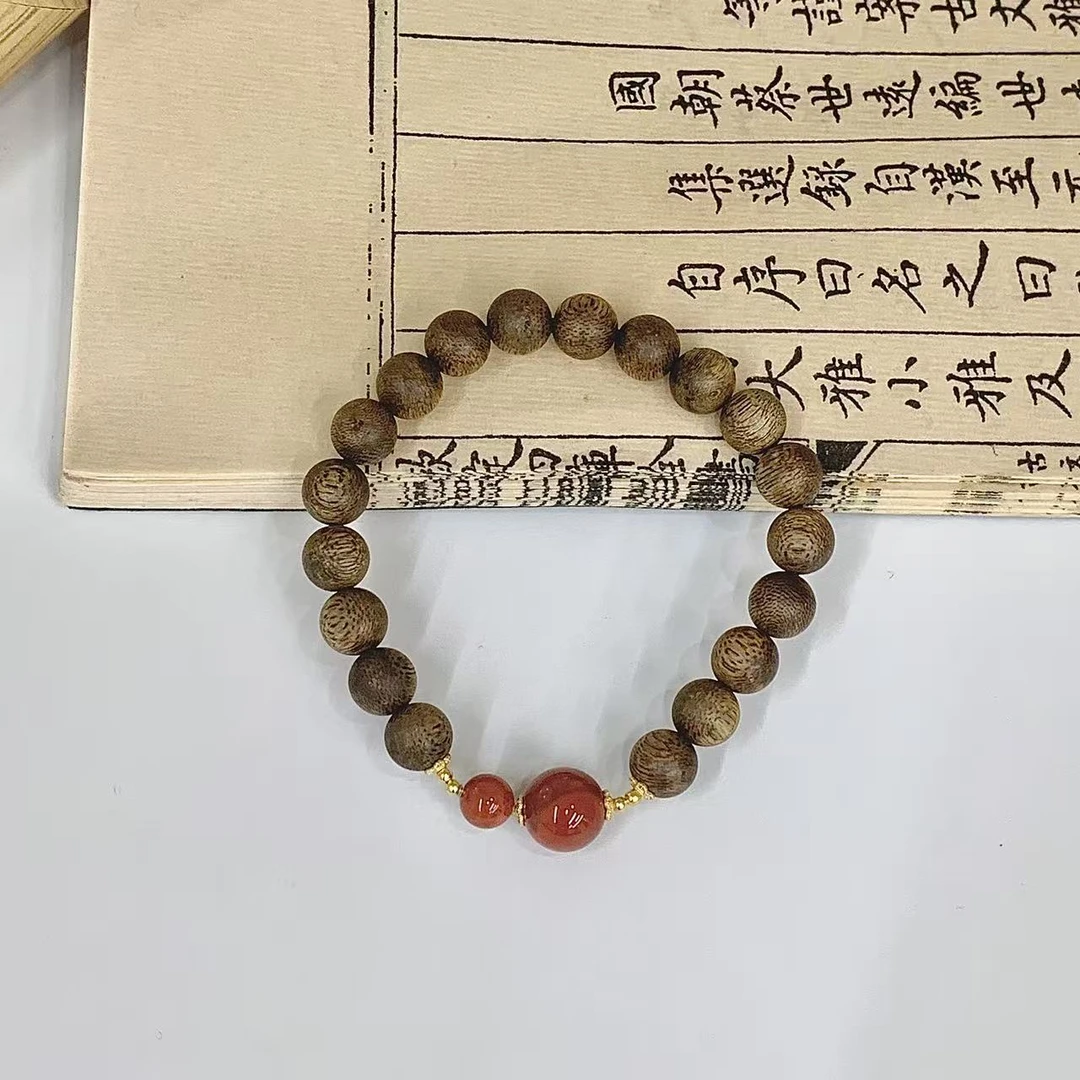 沉香【鸿鹄】奇楠沉香8mm火焰纹南红单圈手串