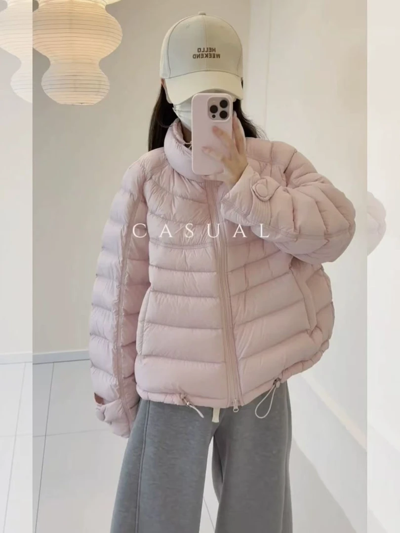 韩版新款90白鸭绒排骨时尚立领短款羽绒服女