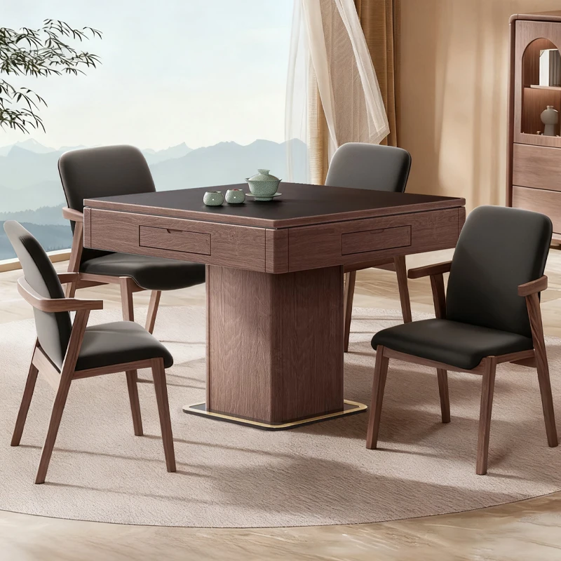 麻雀王实木新中式全自动麻将机餐桌一体家用麻将桌时莱黑胡桃色