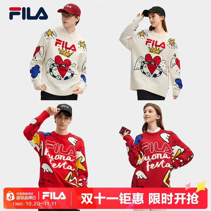 【新年限定毛衣】FILA情侣毛衣针织衫女2024满印编织衫F11U519404F