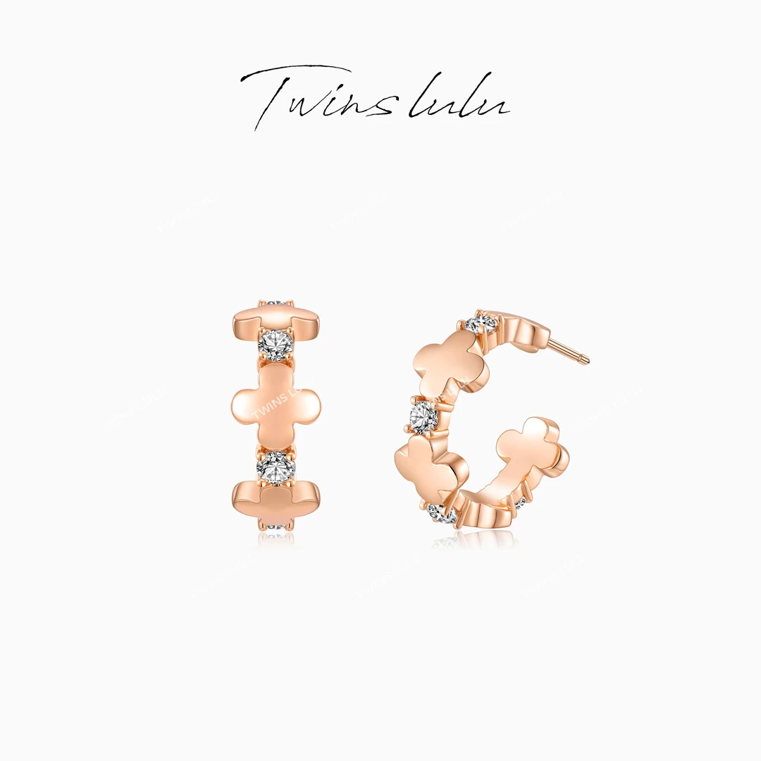 TWINS LULU镀K金秋上新小众精致轻奢简约经典四叶C形耳环TSL2411