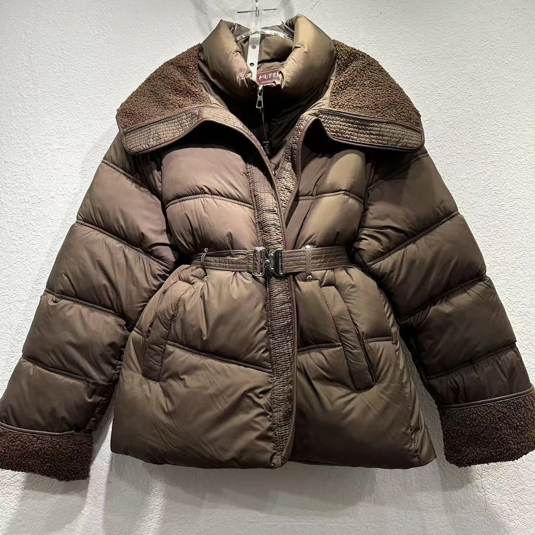 翻领单排扣女士网红长袖毛领中长款加厚韩版