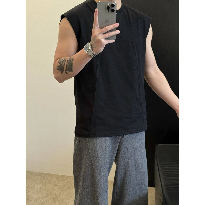 匡虎美式重磅运动背心男潮牌简约纯色高级感坎肩上衣夏季透气T恤