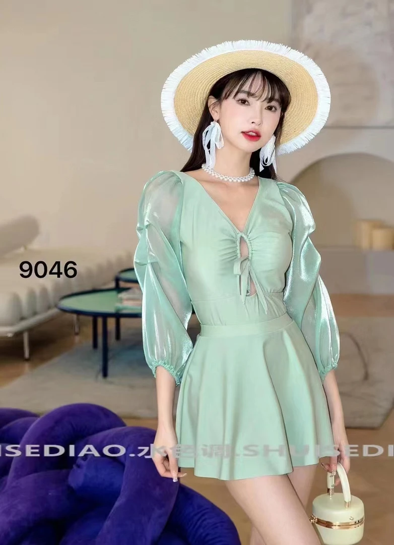 2件套 连体 女夏性感美背遮保守连体泳衣