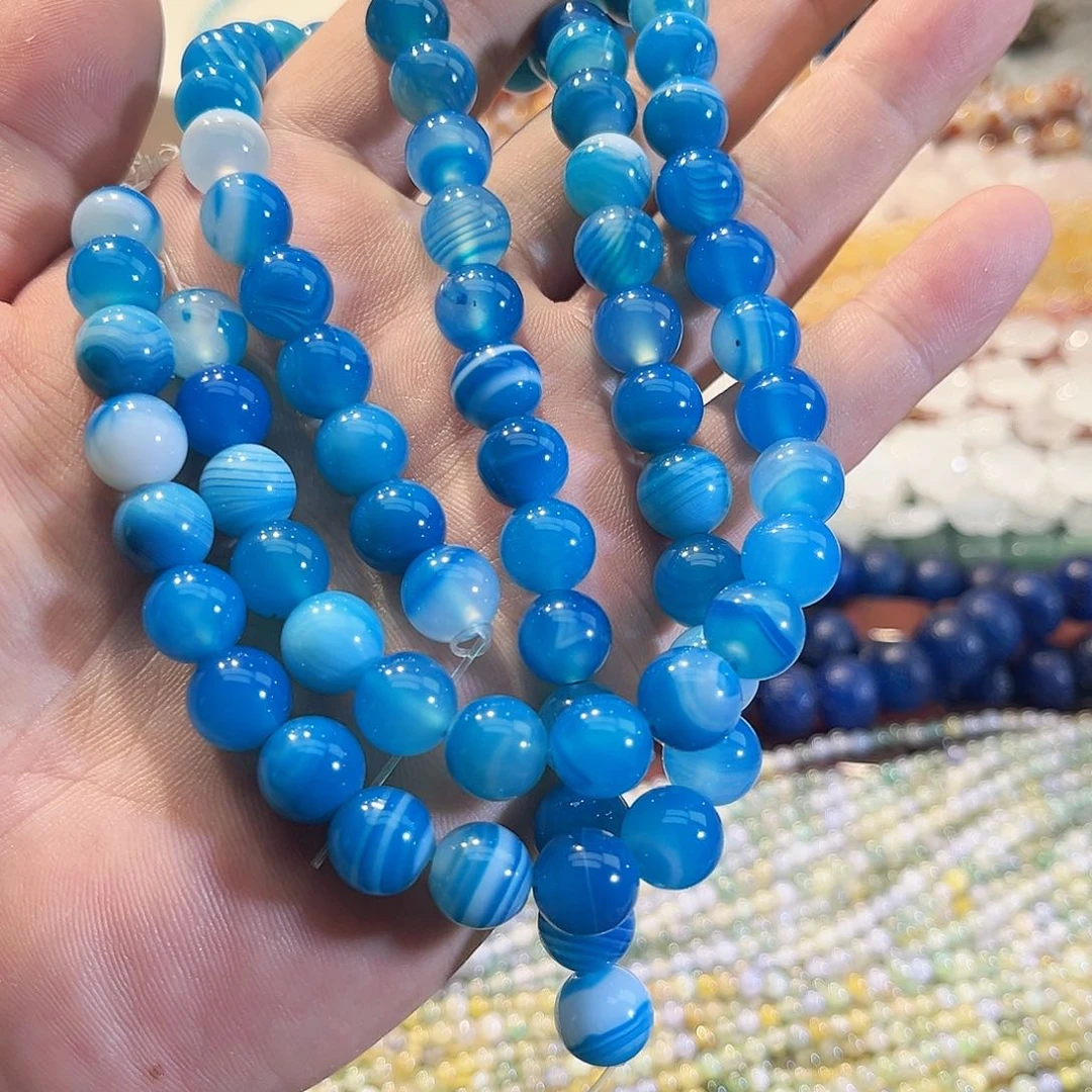 玛瑙/玉髓合金珠宝半成品蓝玛瑙一条10mm缠丝