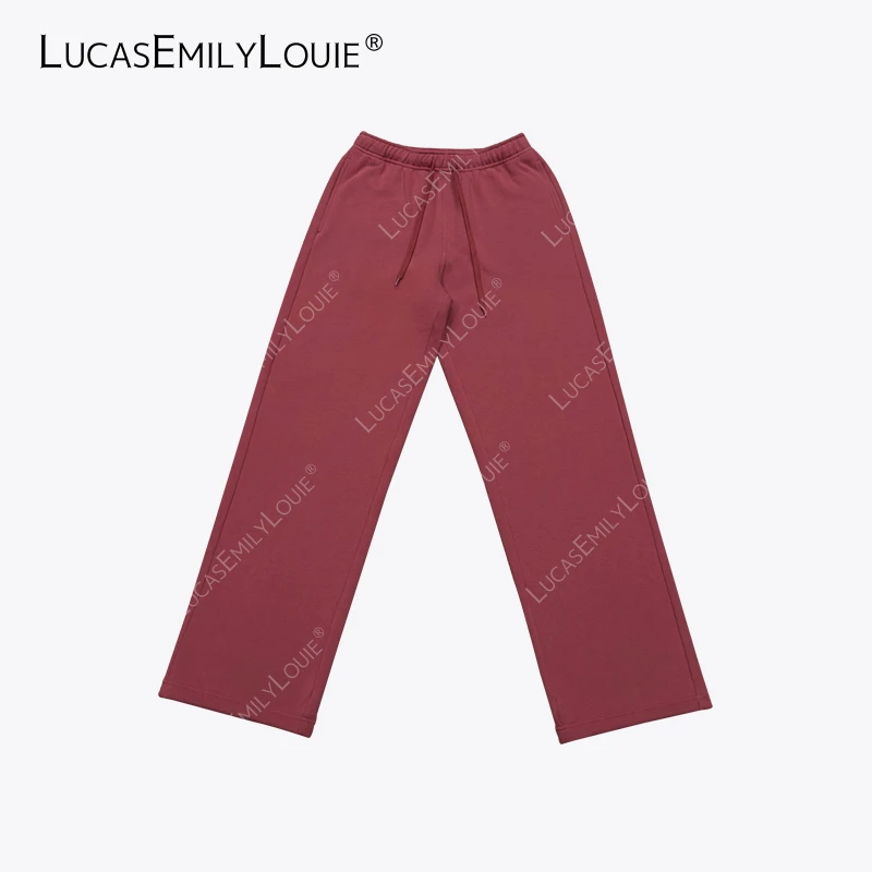 LUCASEMILYLOUIE 极简休闲纯棉百搭松紧腰抽绳直筒裤2510216