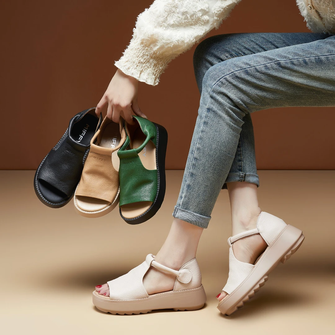 【头层牛皮】2025年夏季新款复古风厚底真皮罗马鱼嘴罗马凉鞋女鞋子