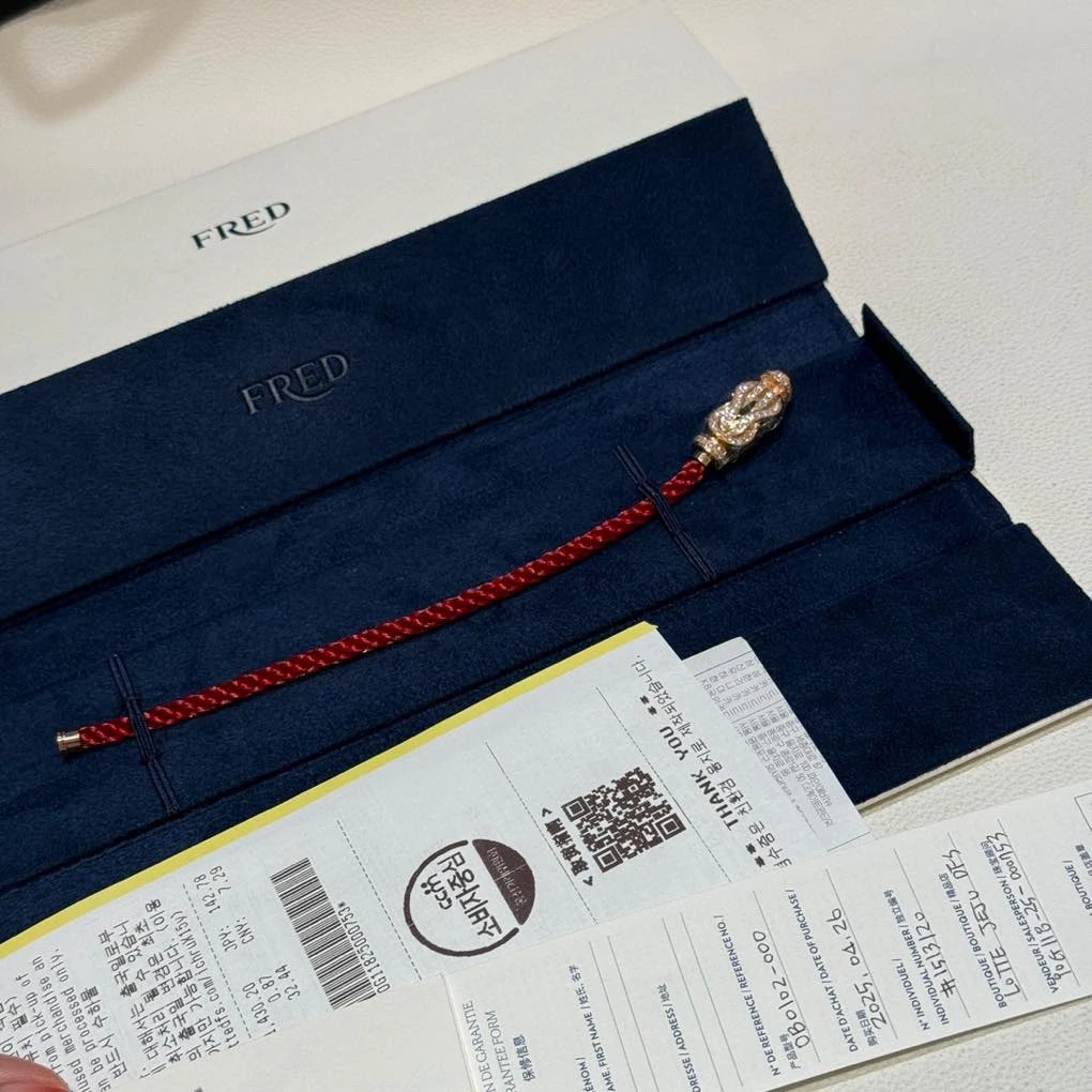 99新 FRED/斐登 玫瑰色八字扣手绳 大号 16号适合17cm
