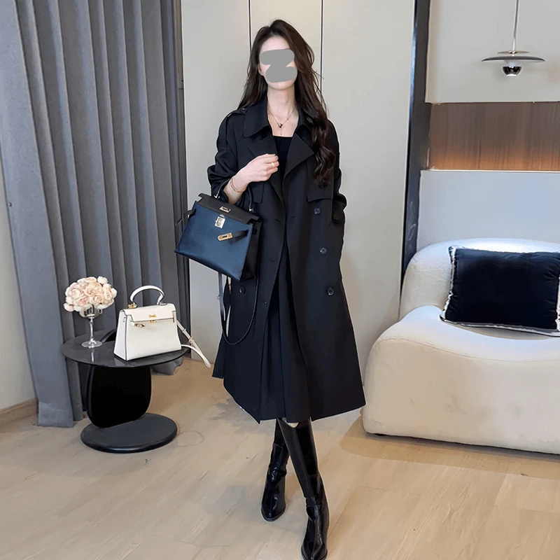 2025年春秋夏季新款韩版时尚中长款风衣女小个子洋气纯色休闲外套