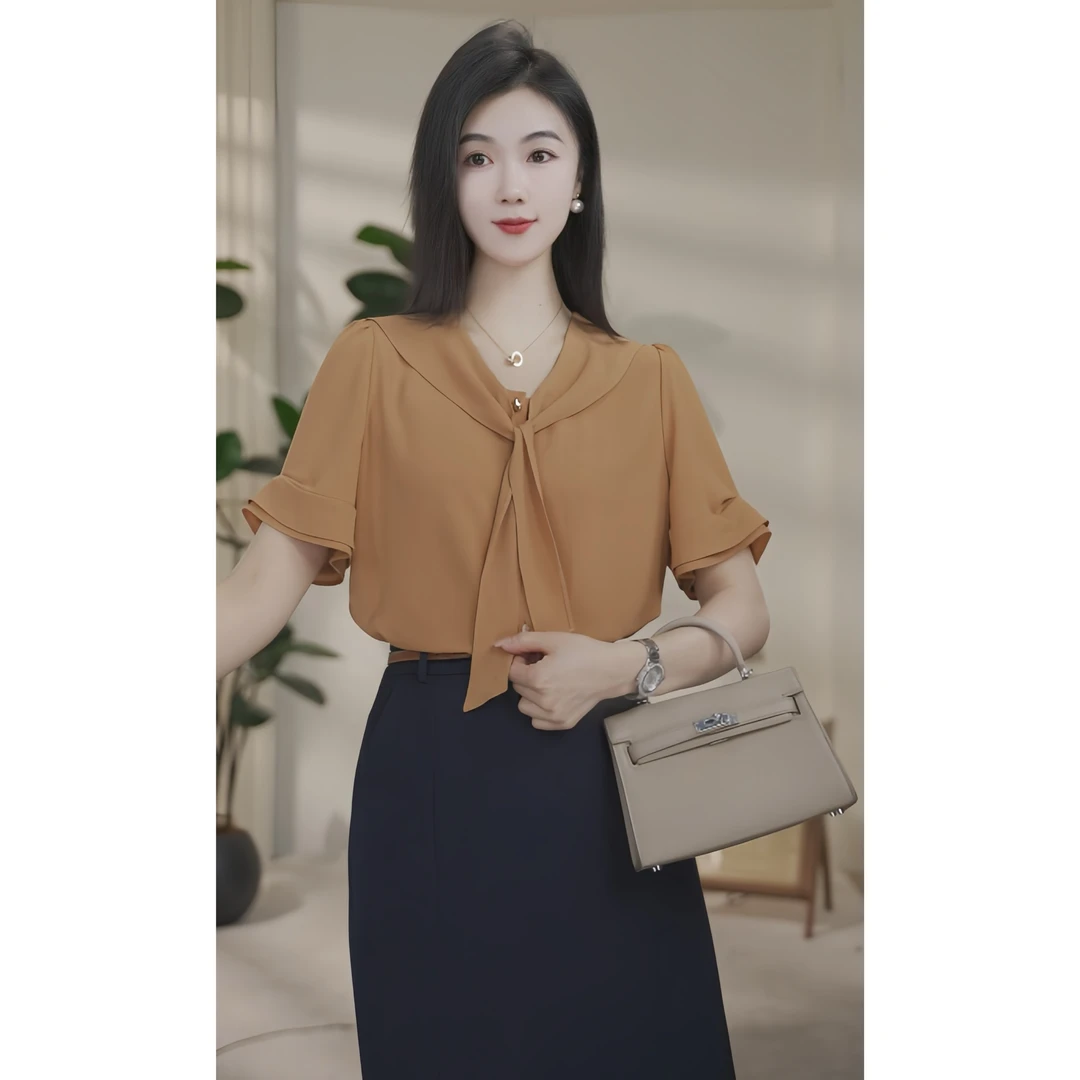 【夏日清仓】流光风上衣橘色衬衫衬衣女气质时尚小众法式百搭洋气