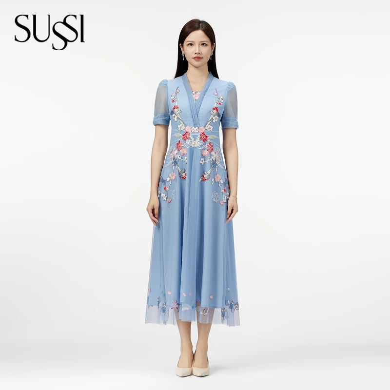SUSSI/古色【梅香凝露】显瘦国风仙气长款优雅显瘦收腰刺绣连衣裙