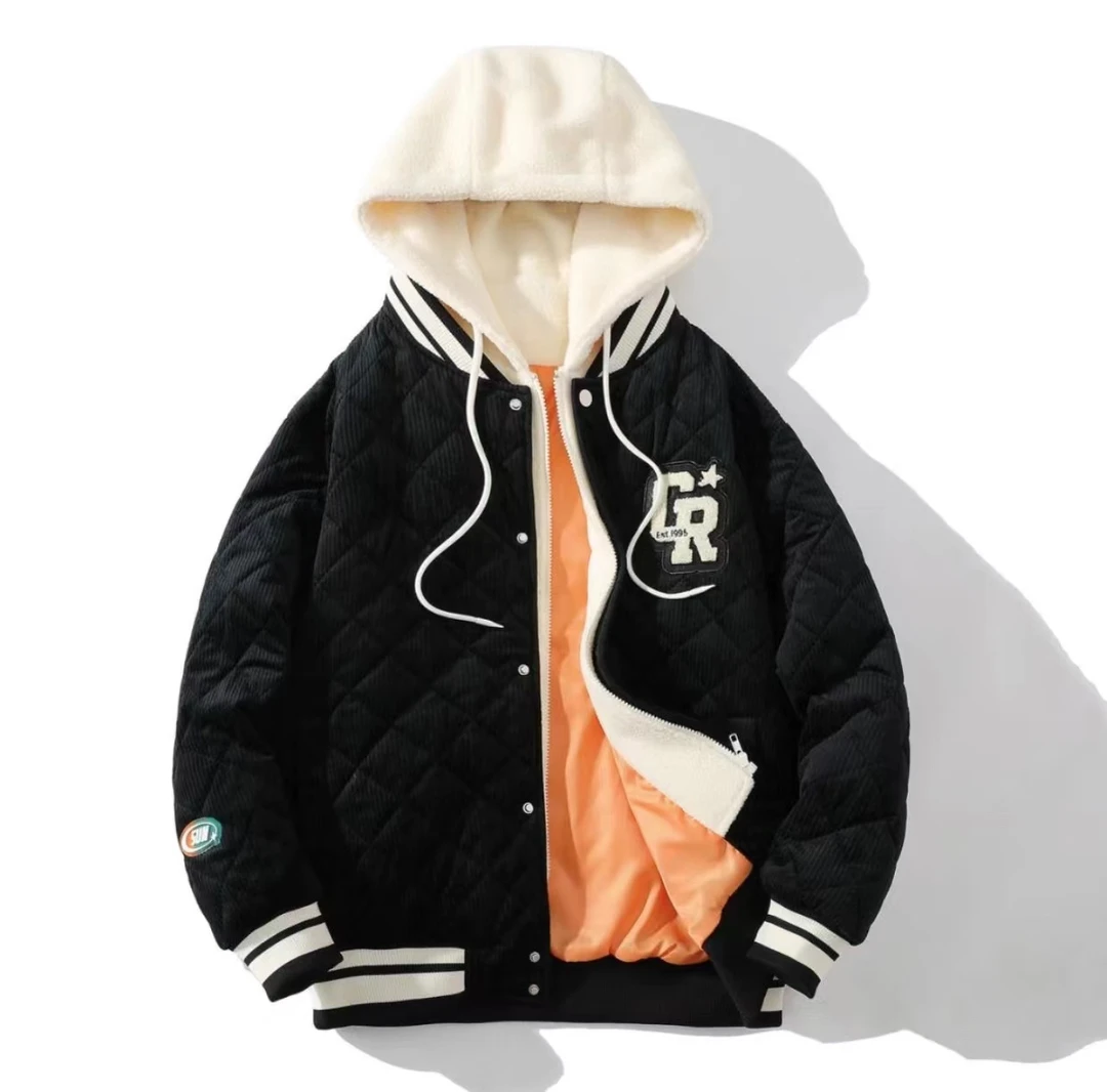 7320 N 美式冬季时尚假两件连帽加棉外套男时尚保暖上衣