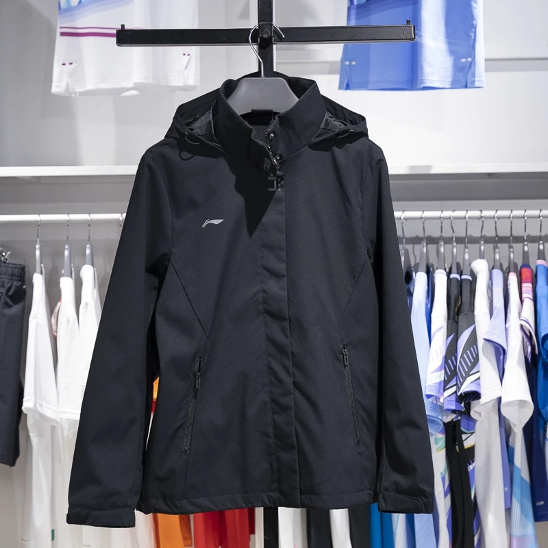 李宁外套女士2024秋冬款防风防泼水保暖连帽休闲运动风衣AFDUA18