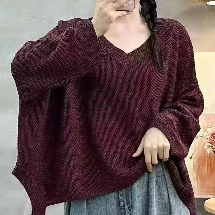 0077套头针织复古色织上衣
