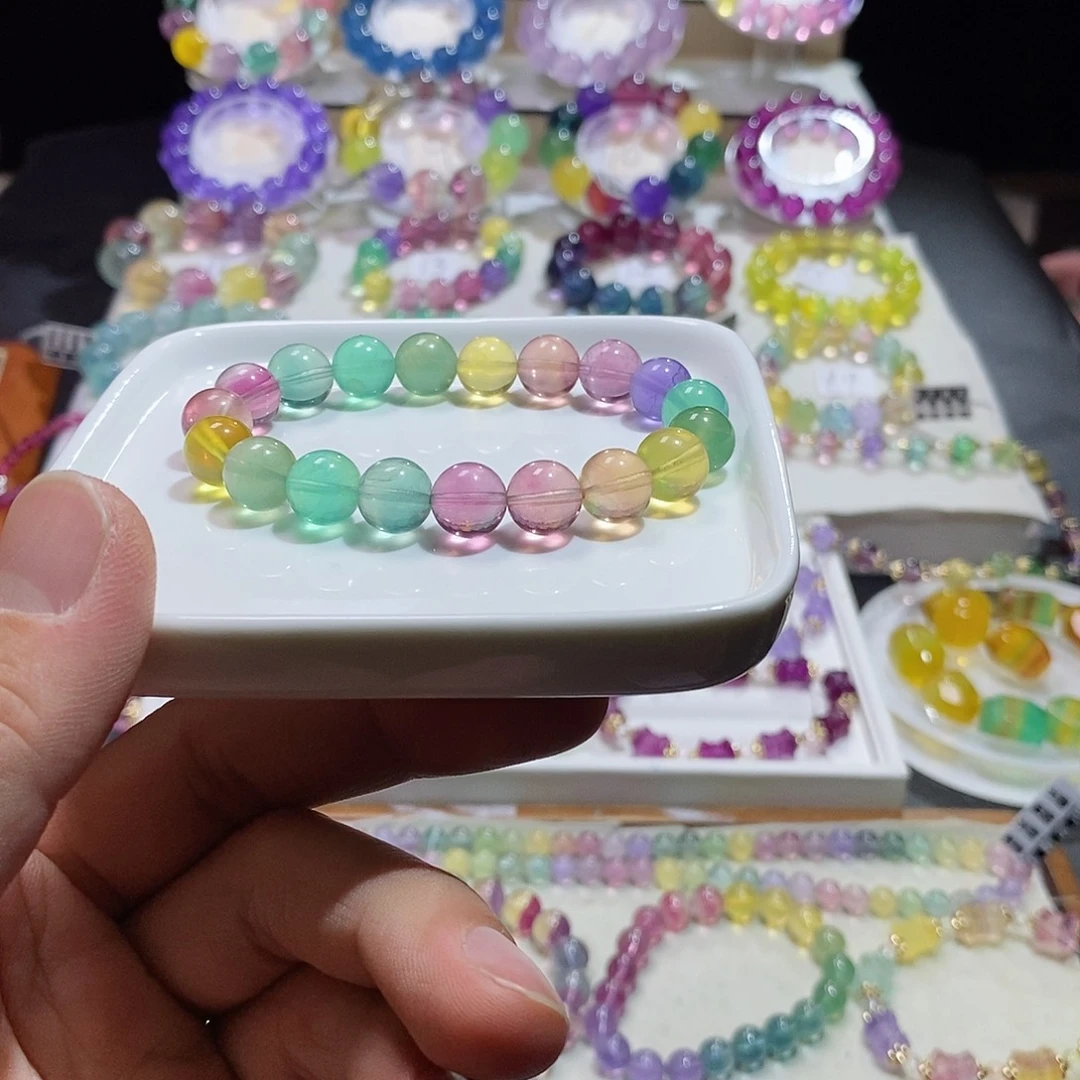 水晶手链未镶嵌荧光彩虹10mmm