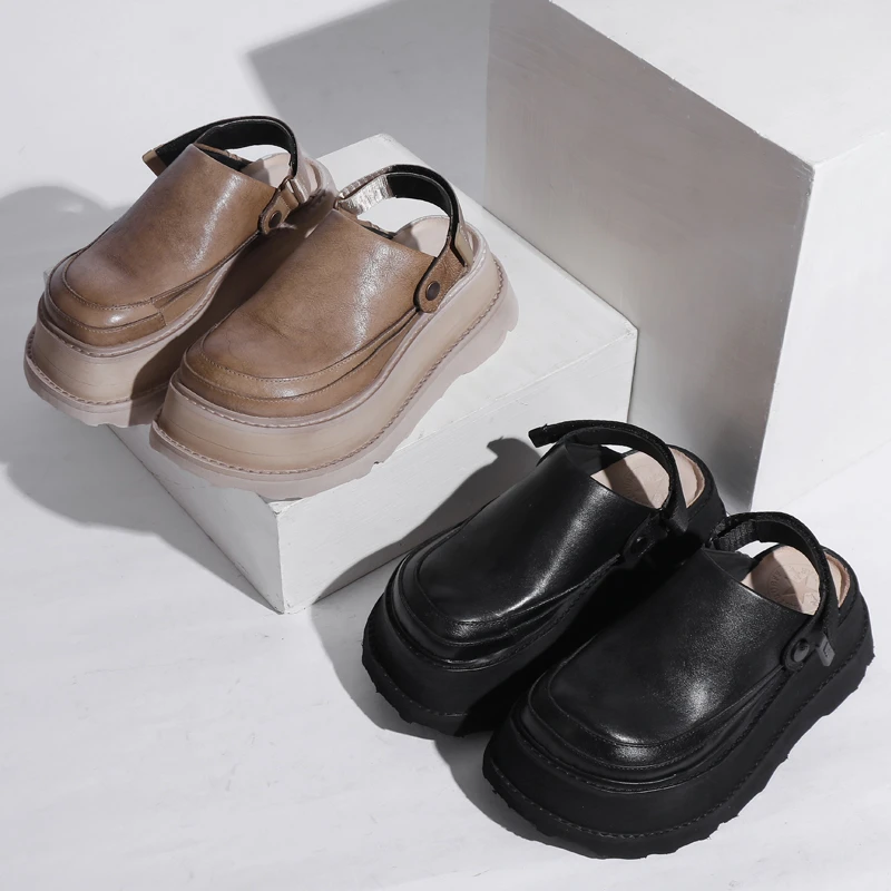 谜丫蜜原创水洗牛皮厚底勃肯鞋女2025年春夏新款舒适两穿凉拖鞋子