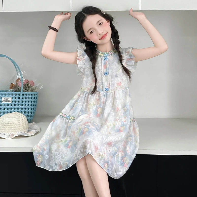 【花月】女童夏季2025新款连衣裙甜美碎花大童长裙时髦好看公主裙