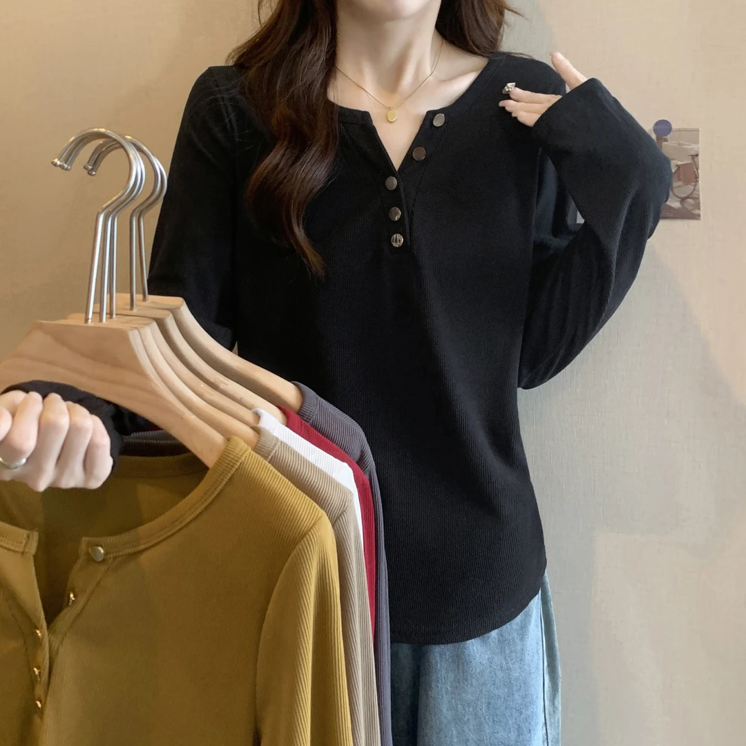 大码遮肉显瘦半开领正肩打底衫年秋季胖mm女装百搭长袖上衣1088