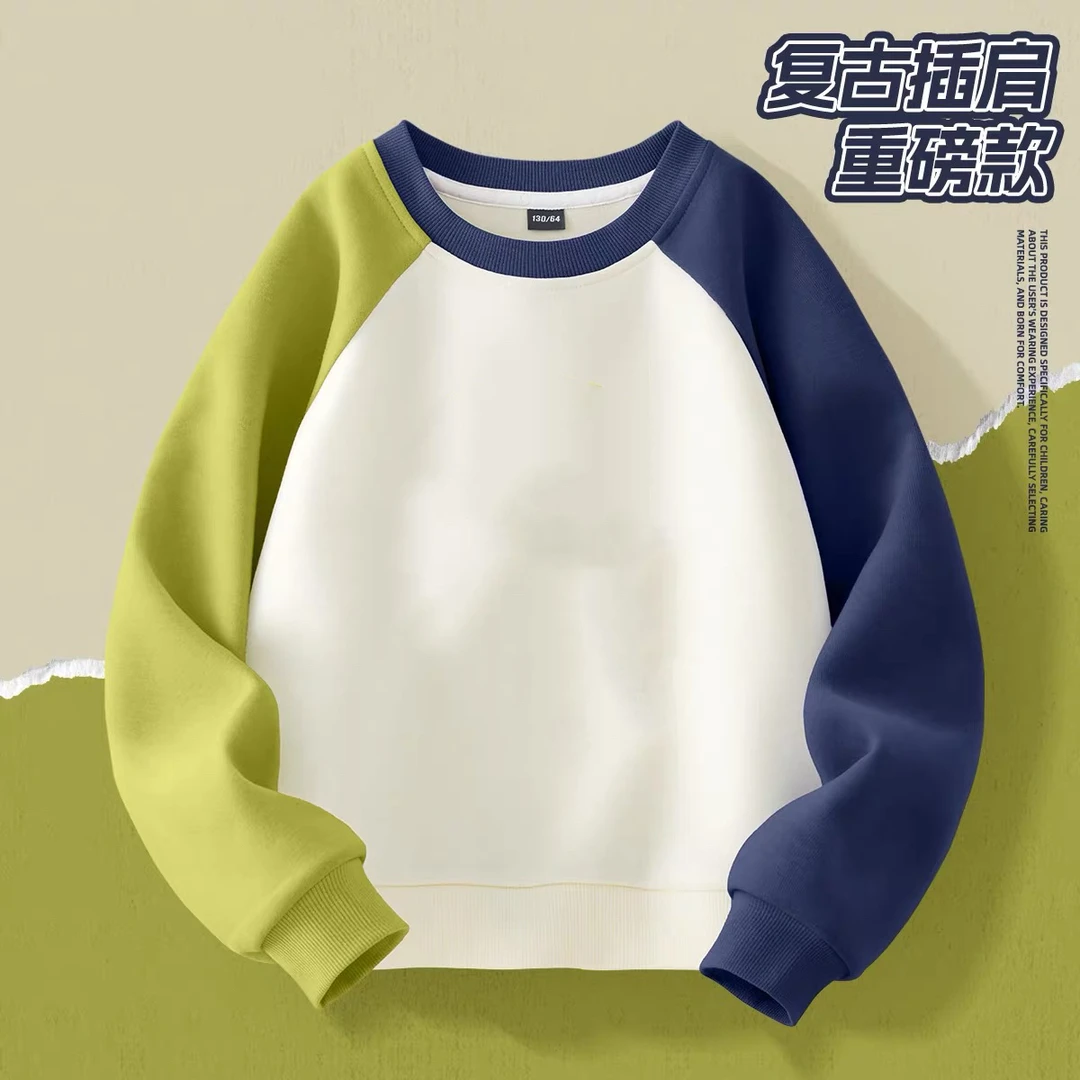 儿童卫衣羊胎绒鸳鸯袖新款加绒圆领拼色插肩