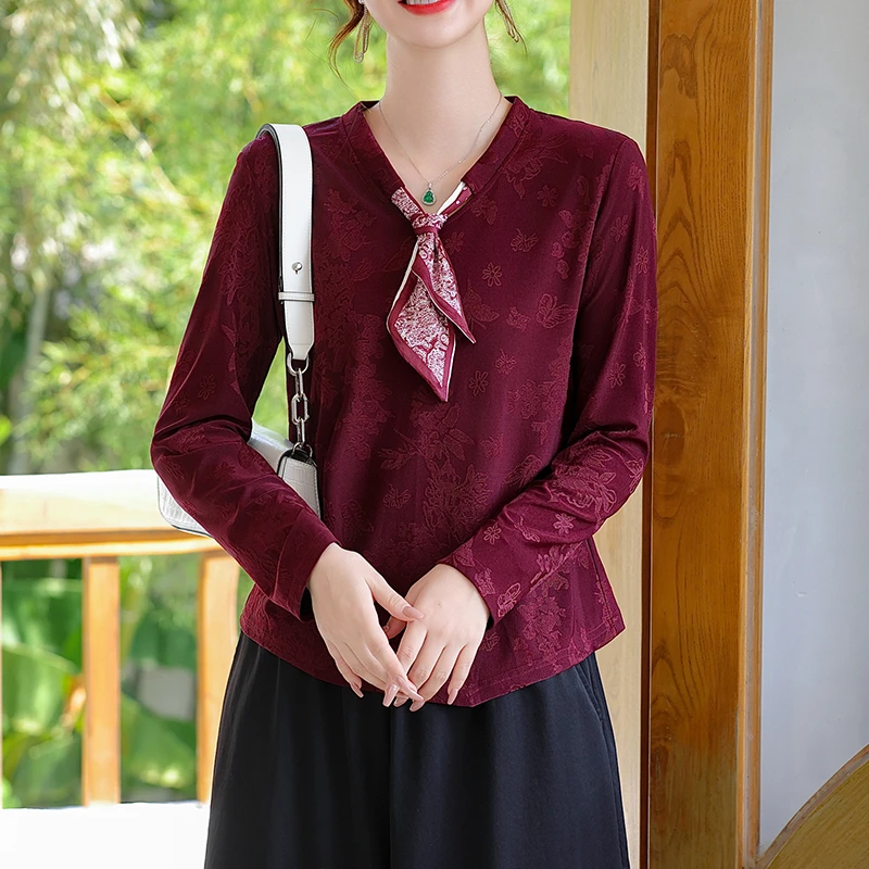 中年妈妈秋装针织T恤2025新款洋气质上衣服中老年女装时尚打底衫