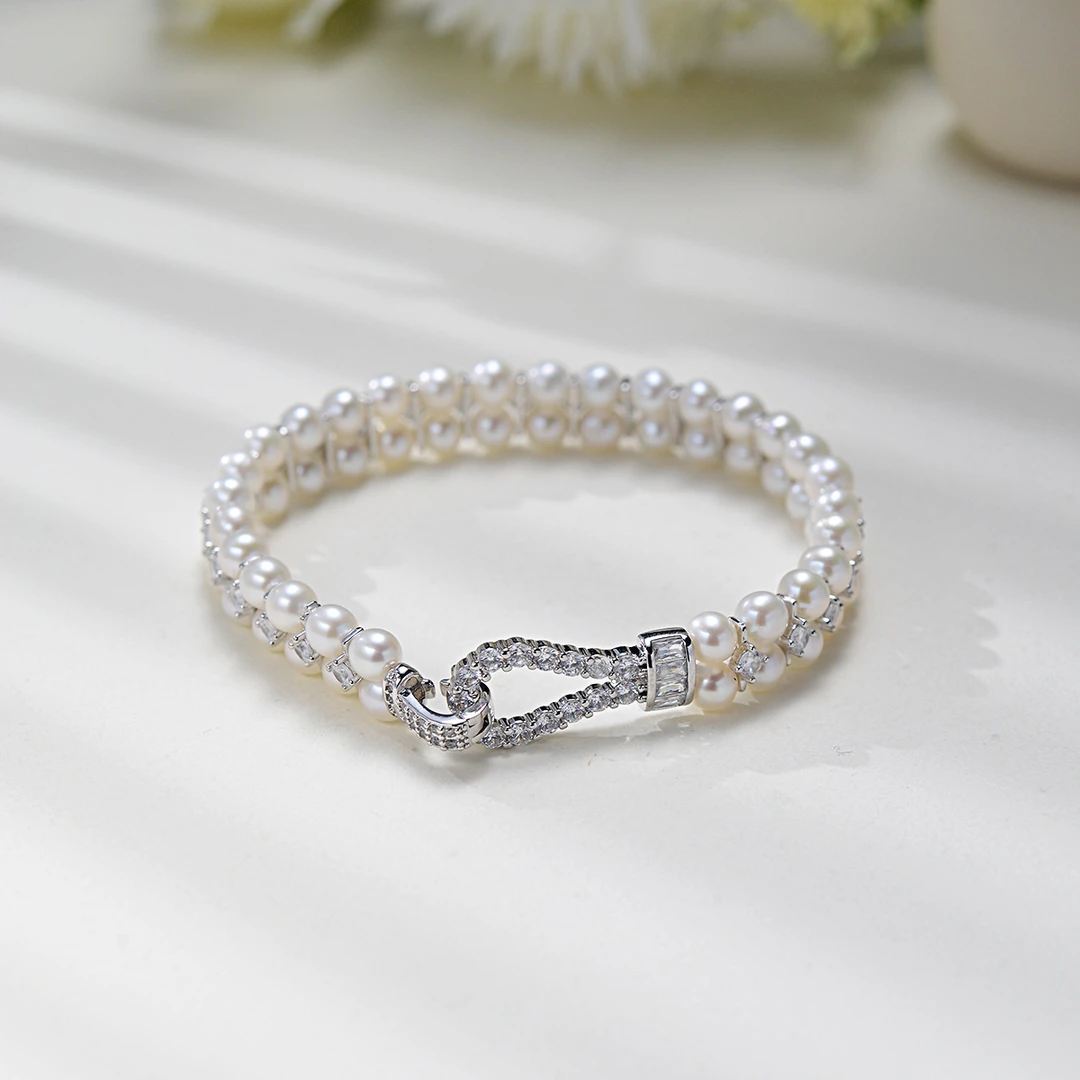 4-5MM淡水珍珠双排珍珠马蹄扣轻奢气质设计感百搭手链手串