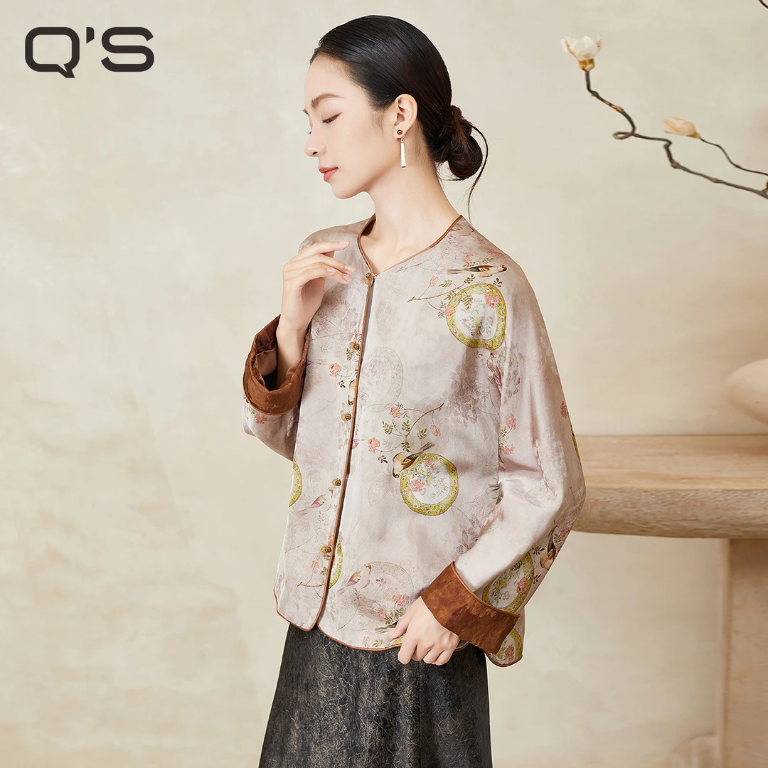 秸熙秋季新款改良轻国风外套设计感花鸟提花宽松上衣5XC254