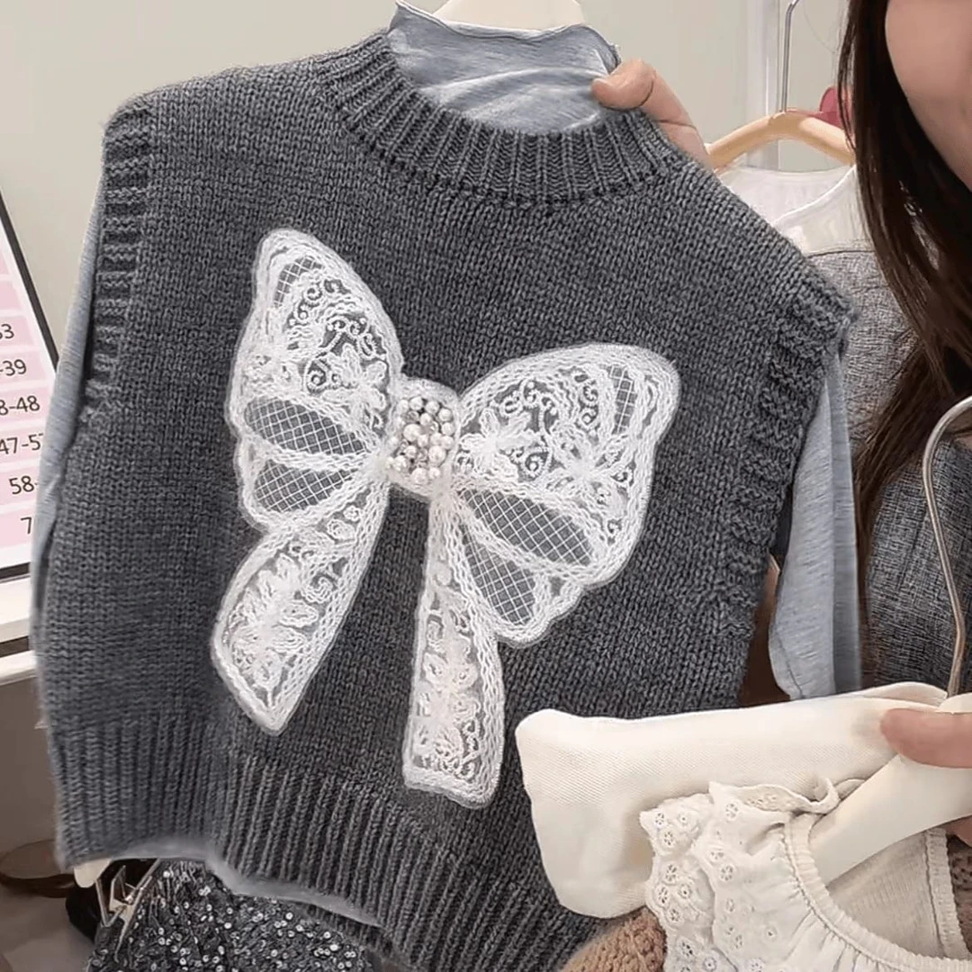 女童韩版秋装2025新款儿童套头马甲毛衣女宝欧若精灵风针织衫