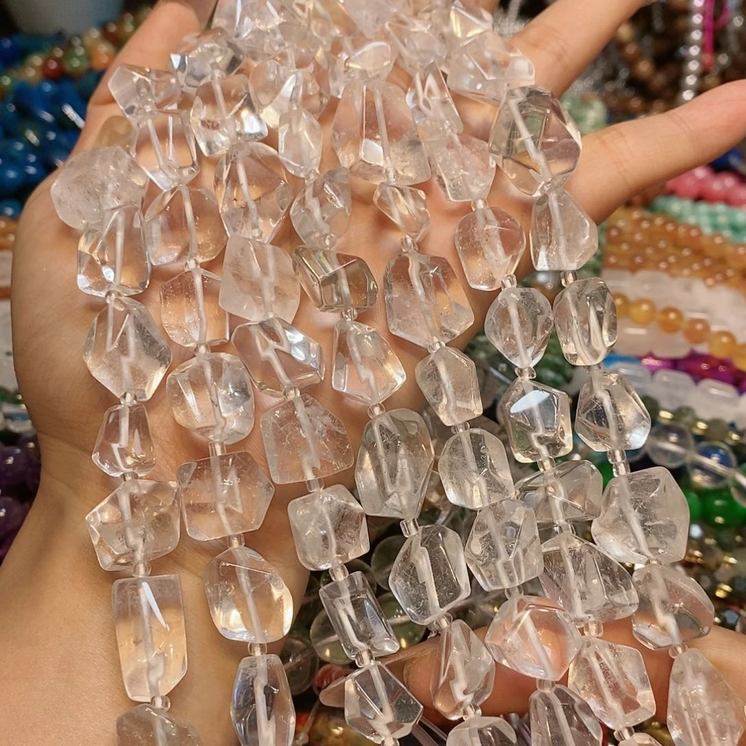 玛瑙/玉髓散珠天然白水晶切角高透一条