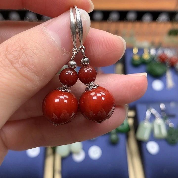 玛瑙/玉髓银S925镶嵌耳环12左右