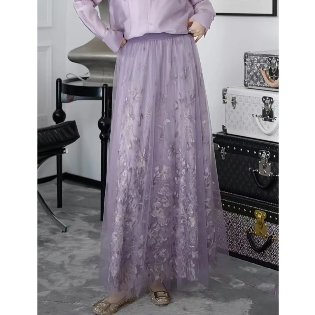 Betty Bairn【紫霞仙子】新中式松紧腰刺绣半身裙24B-BW7293